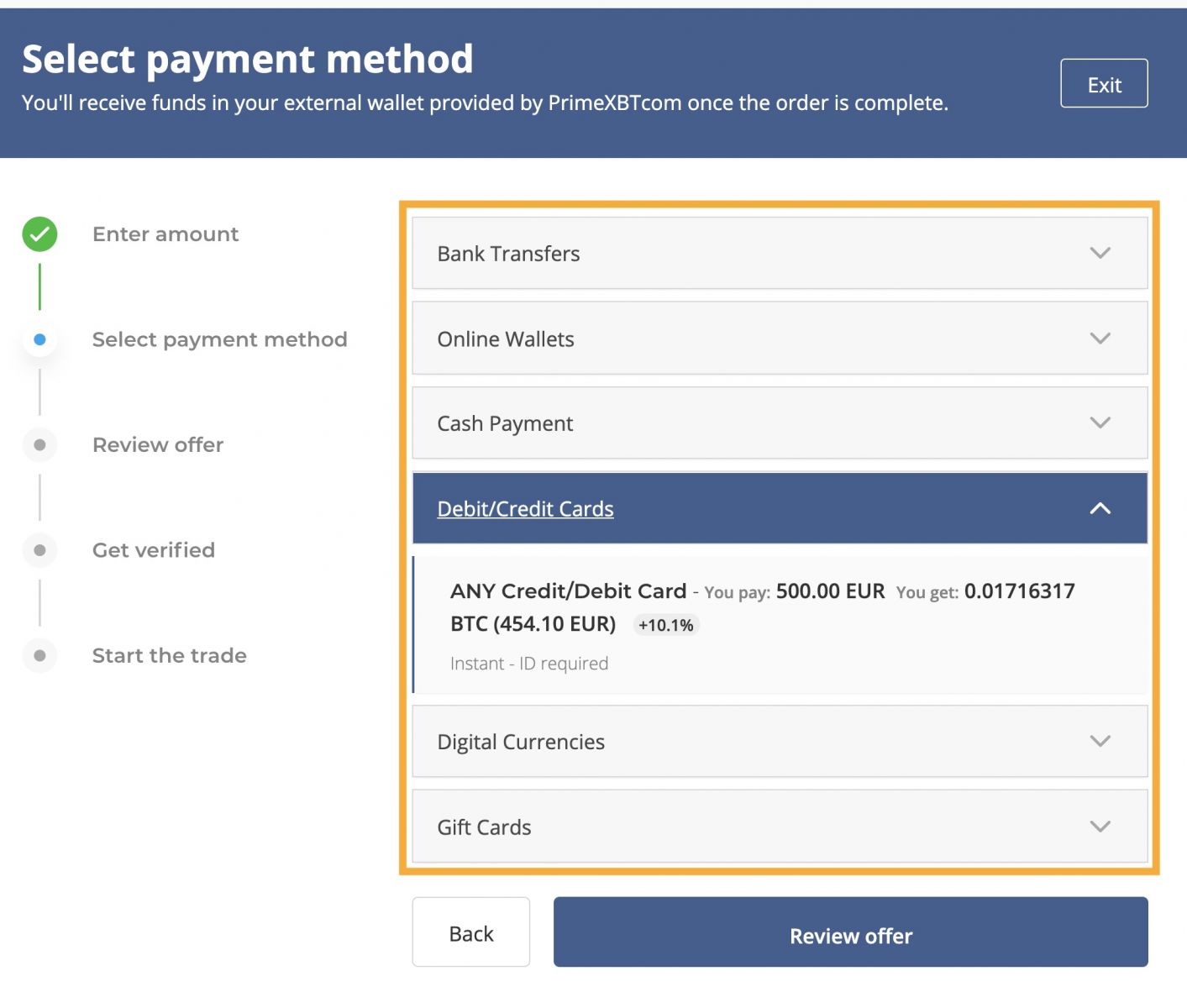 Primexbt deposit selec payment methods